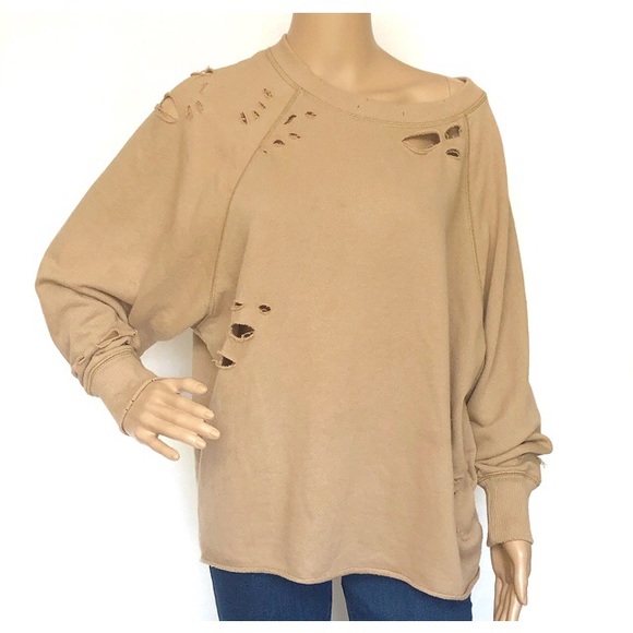 aerie Tops - Aerie Distressed Khaki Brown Sweatshirt Sz Small